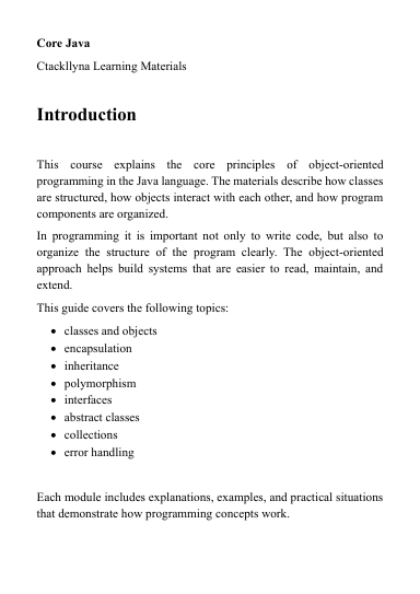 Introduction to Java Programming course description 'Core Java'