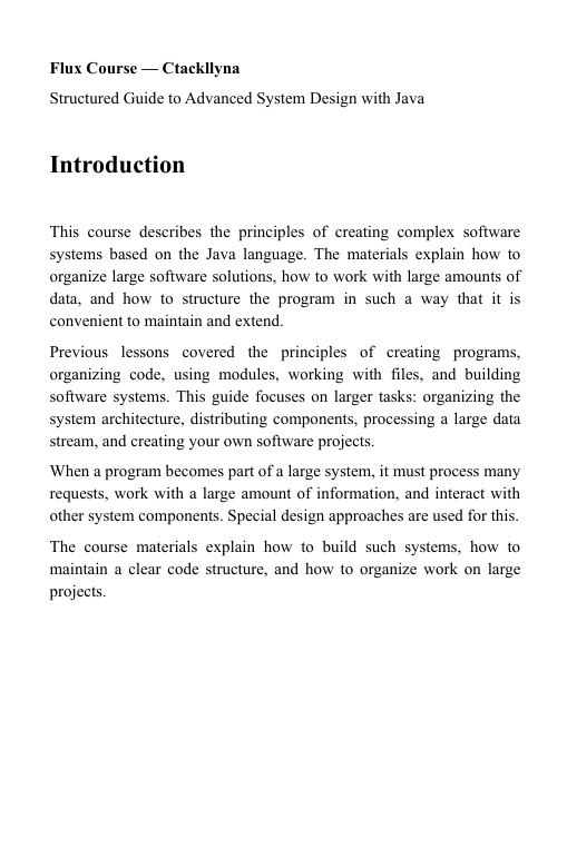 Introduction to Java Programming course description 'Flux Course'