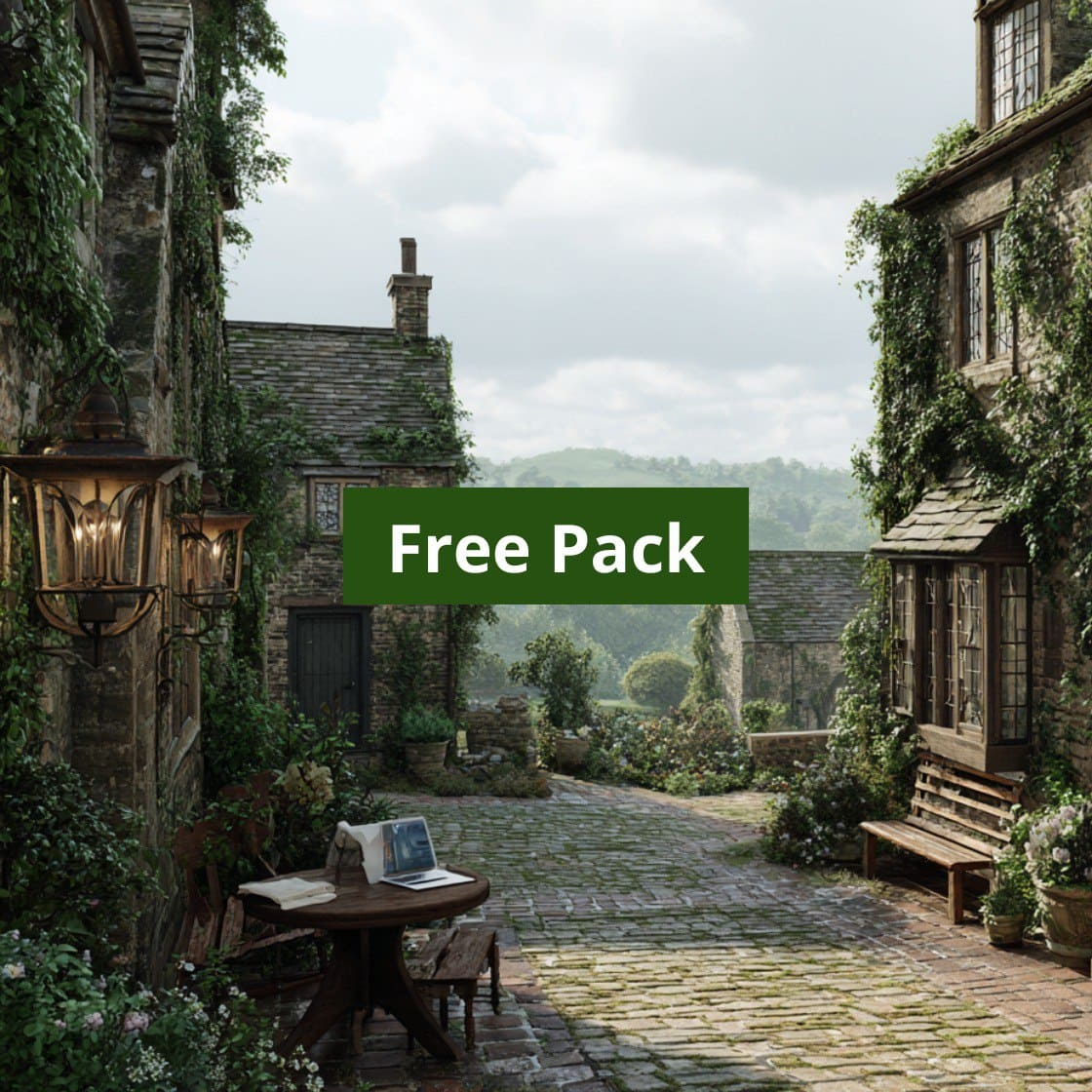Course cover with cobbled street with old stone buildings and a 'Free Pack' label