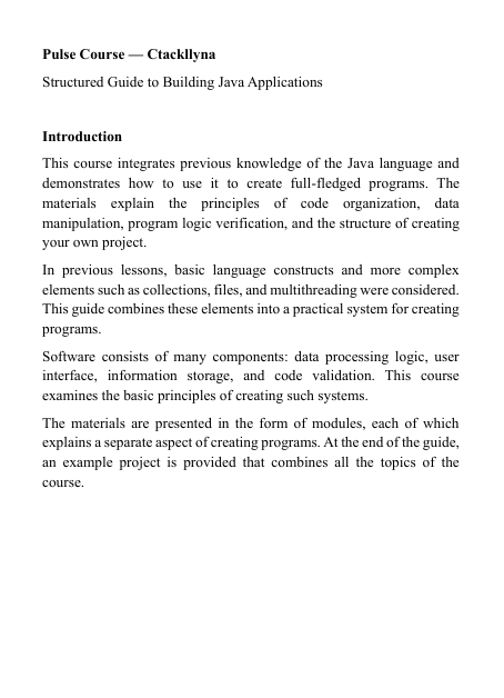 Introduction to Java Programming course description 'Pulse Course'